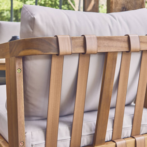 Salon de jardin beige 5 places bois d'acacia LOBERIA avec lanières effet cuir