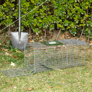 Trampa para Animales Vivos Plegable 66x24x30,5 cm Jaula de Captura de Alambre con Puerta y Asa para Conejos Ratas Roedores Plata