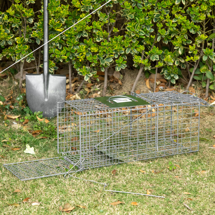 Trampa para Animales Vivos Plegable 66x24x30,5 cm Jaula de Captura de Alambre con Puerta y Asa para Conejos Ratas Roedores Plata