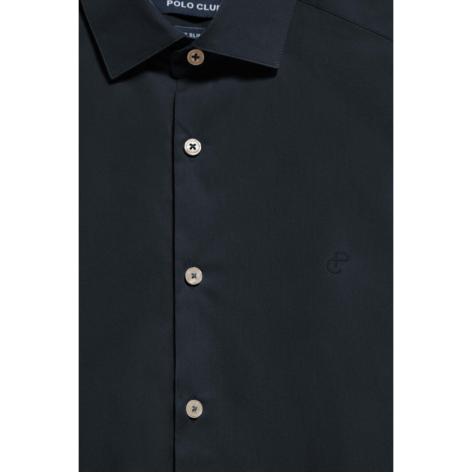 Camisa Super Slim de popelín azul marino con monograma bordado