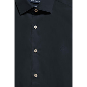 Camisa Super Slim de popelín azul marino con monograma bordado