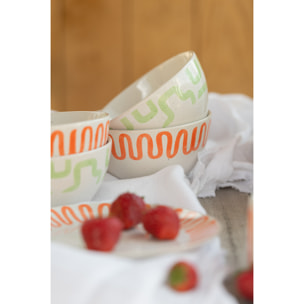 J-Line bol Pattern - porcelaine - orange - 4 pcs