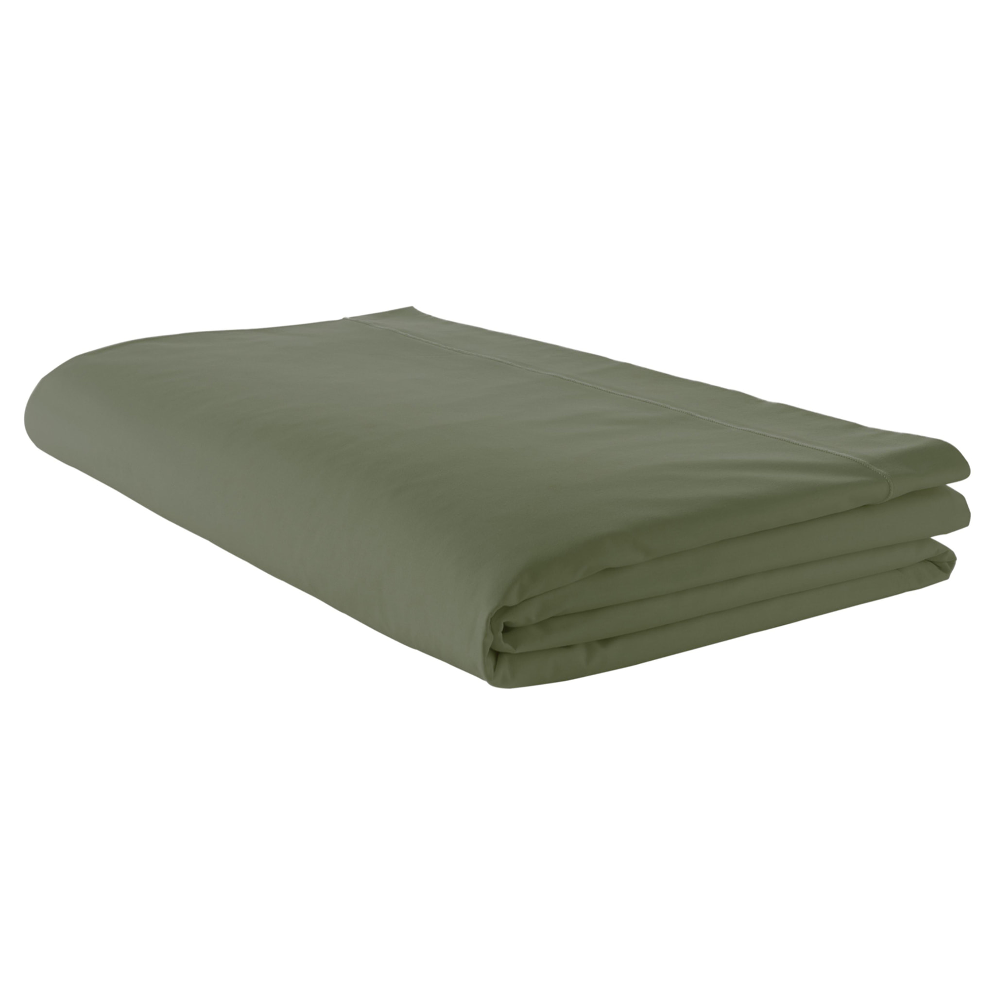 Drap plat piqué uni en percale de coton - Kaki