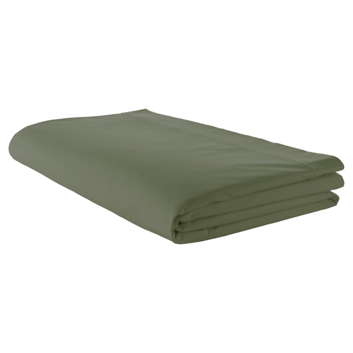 Drap plat piqué uni en percale de coton - Kaki