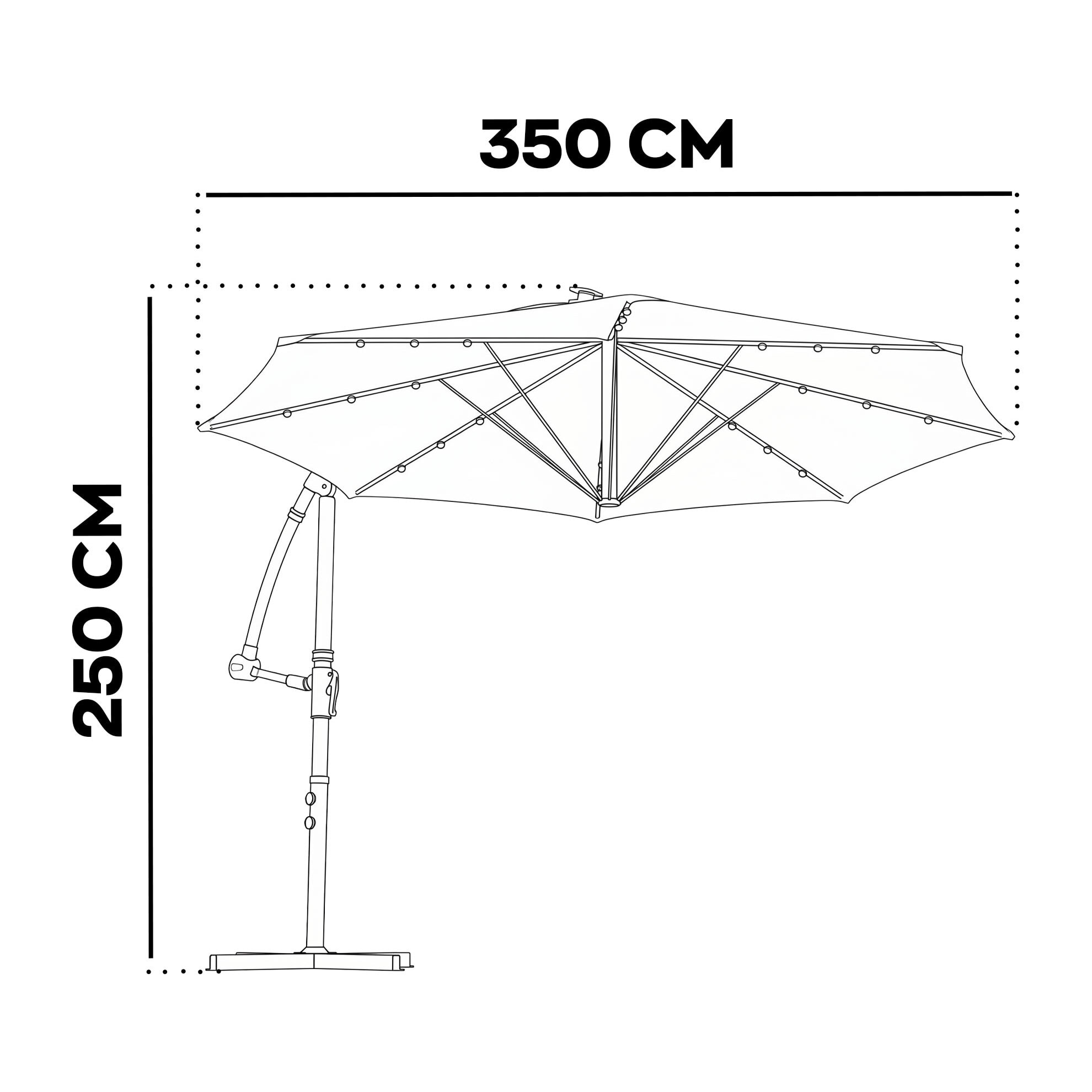 Solomoon - Ombrellone da giardino decentrato ø 350 cm con 32 led ad energia solare con manovella in accaio beige