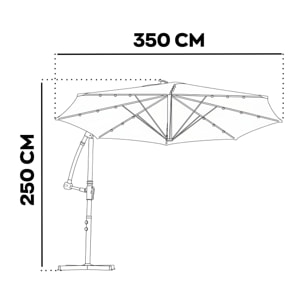 Solomoon - Ombrellone da giardino decentrato ø 350 cm con 32 led ad energia solare con manovella in accaio beige