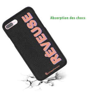 Coque iPhone 7 Plus/ 8 Plus effet cuir grainé noir Rêveuse corail et parme Design La Coque Francaise