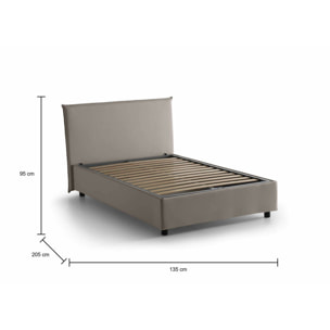 Letto piazza e mezza Ashasa, Letto contenitore con rivestimento in tessuto, 100% Made in Italy, Apertura frontale, adatto per materasso Cm 120x190, Tortora