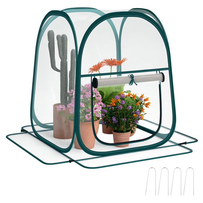 Mini Invernadero Plegable Pop-up, Invernadero Exterior Transparente con Puerta Enrollable y Cubierta de Plástico, Contraviento, para Cultivar Plantas, Flores, 70x70x80 cm, Transparente