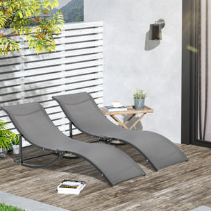 2 Tumbonas Plegables en Forma de S Aluminio Texteline para Piscina Terraza Gris