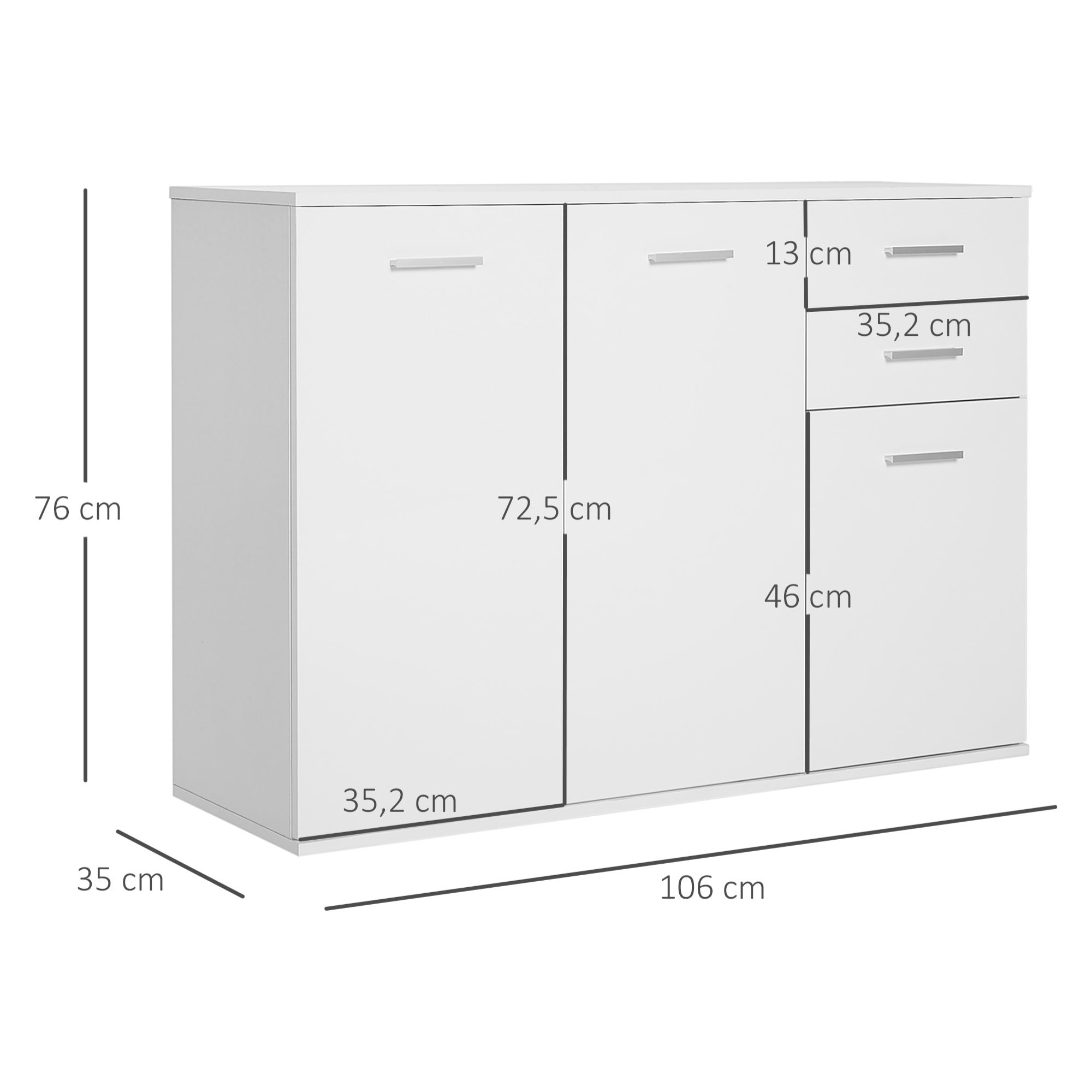 Armario Buffet con 2 Cajones de Madera 106x35x76cm Blanco