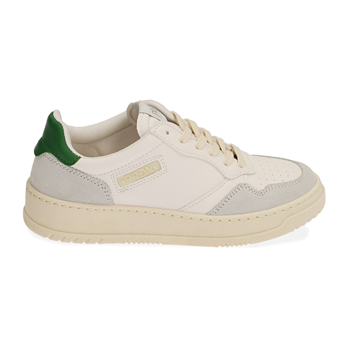 Zapatillas blancas/verdes, suela de 4 cm.