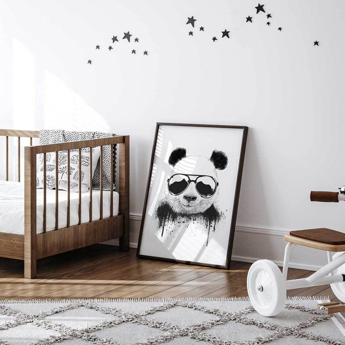 Affiche enfant cool panda  Affiche + cadre en bois - Noir