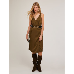 Motivi - Vestido corto de raso con escote cruzado - Verde militare