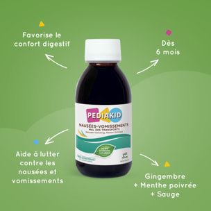 PEDIAKID - Sirop Nausées-vomissements mal des transports - Complément alimentaire à base de plantes - Confort digestif - Contre les nausées & vomissements - Goût citron - Lot de 3 Flacons de 125 ml
