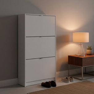 Scarpiera Salvaspazio Con 3 Ante A Ribalta E 2 Ripiani Interni Doppia Profondità Mobile Portascarpe Moderno Ingresso Corridoio Fino A 18 Paia Bianco