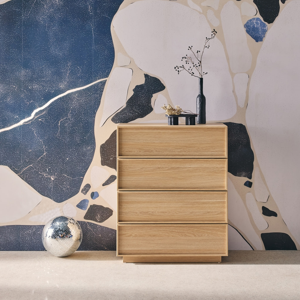 Commode de rangement effet bois naturel  4 tiroirs L 80 x P 43 x H 98.5cm - Kuba