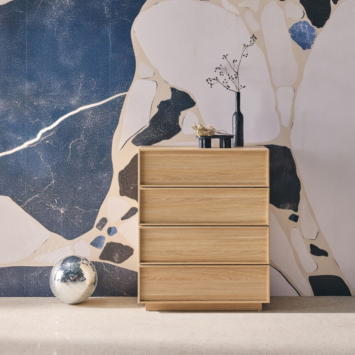 Commode de rangement effet bois naturel  4 tiroirs L 80 x P 43 x H 98.5cm - Kuba