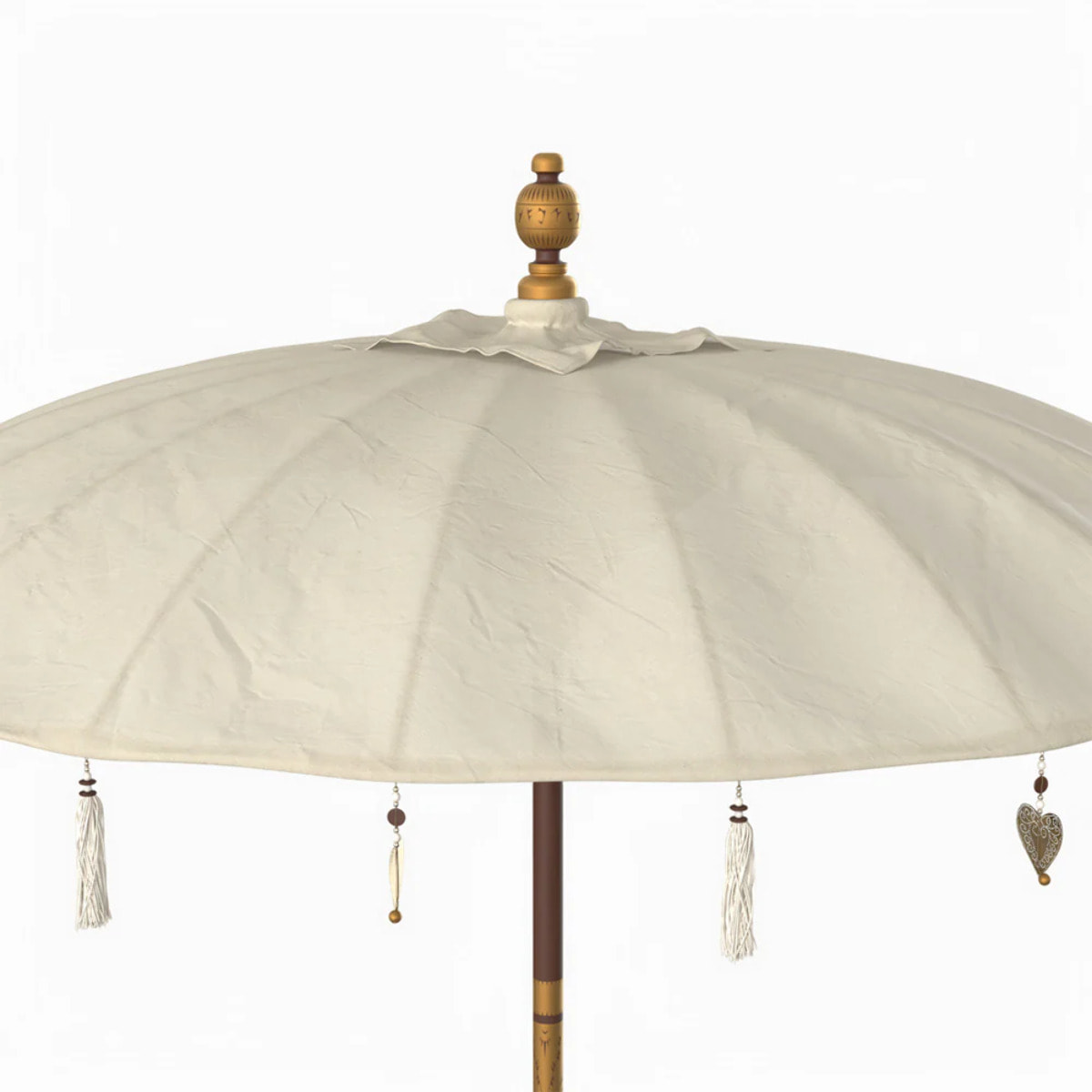 Ensemble parasol en tissu crème et pied de parasol en bois - Ali