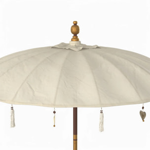 Ensemble parasol en tissu crème et pied de parasol en bois - Ali