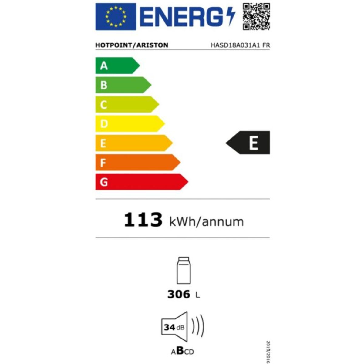 Réfrigérateur 1 porte encastrable HOTPOINT HASD18A031A1FR