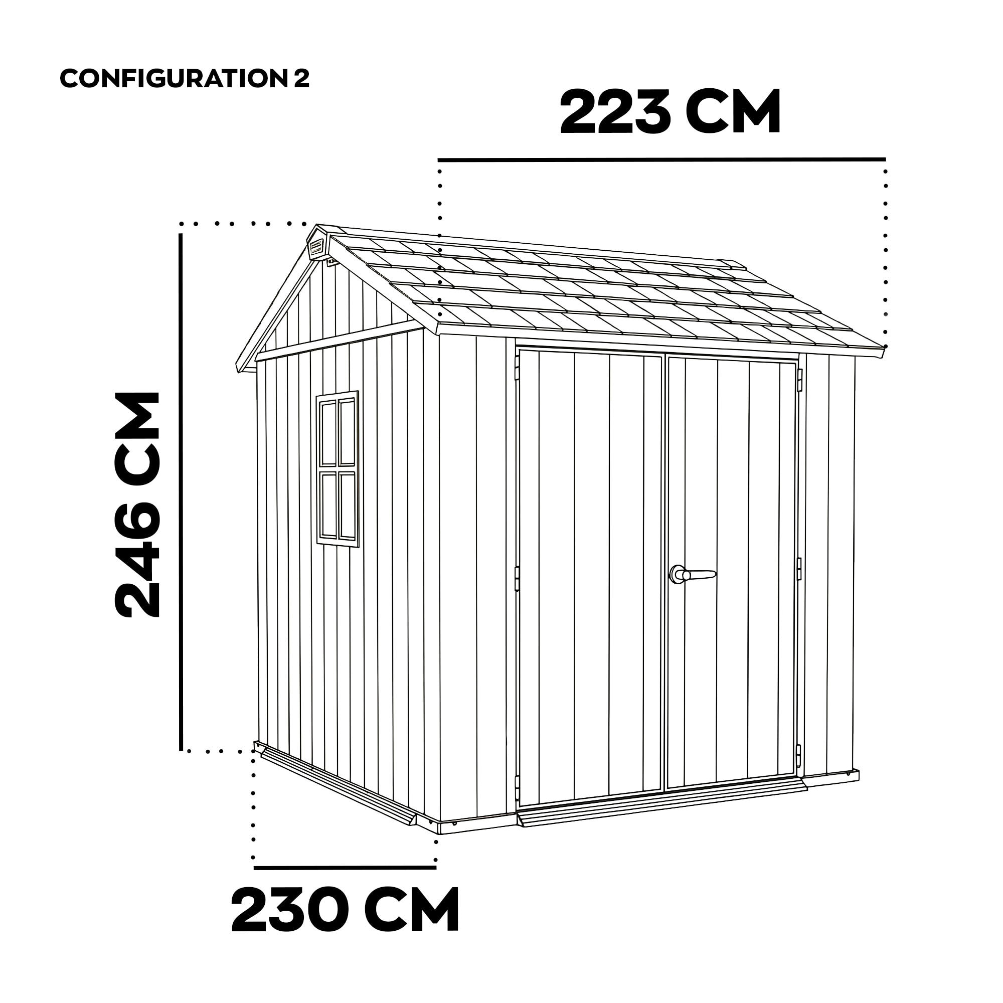 Newton + 757/775 - Casetta da Giardino 223x246x230 cm 2 Ante per deposito attrezzi finitura effetto legno Evotech+ in Resina Marrone e Nero