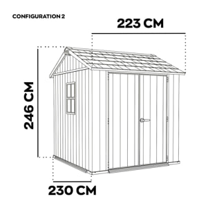 Newton + 757/775 - Casetta da Giardino 223x246x230 cm 2 Ante per deposito attrezzi finitura effetto legno Evotech+ in Resina Marrone e Nero