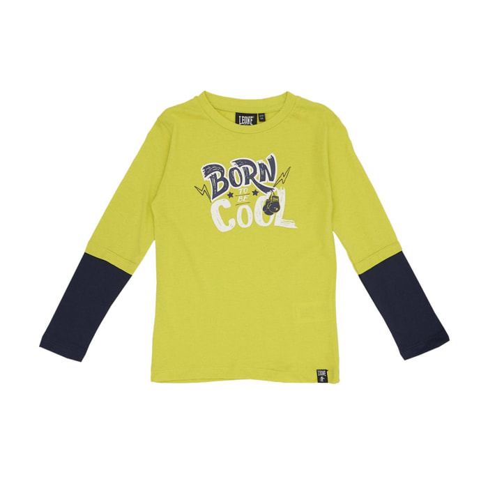 Camiseta infantil bicolor de manga larga con estampado Basic