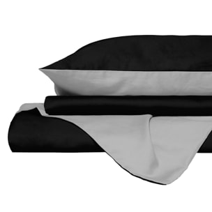 PARURE COPRIPIUMINO NATURAL COLOR, 100% Cotone, Made in Italy - NERO/GRIGIO CHIARO