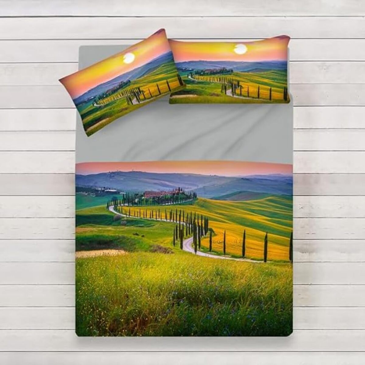 INTRECCI Set Lenzuola Matrimoniali in Cotone, Stampa Alta Qualità, Lenzuolo Sotto + Lenzuolo Sopra + 2 Federe, Comfort, Morbidezza, per Pelli Sensibili, non Stringe in Lavatrice. Fantasia: Tuscany