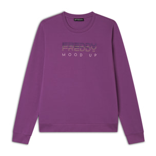 Felpa girocollo in jersey con perline sul fronte