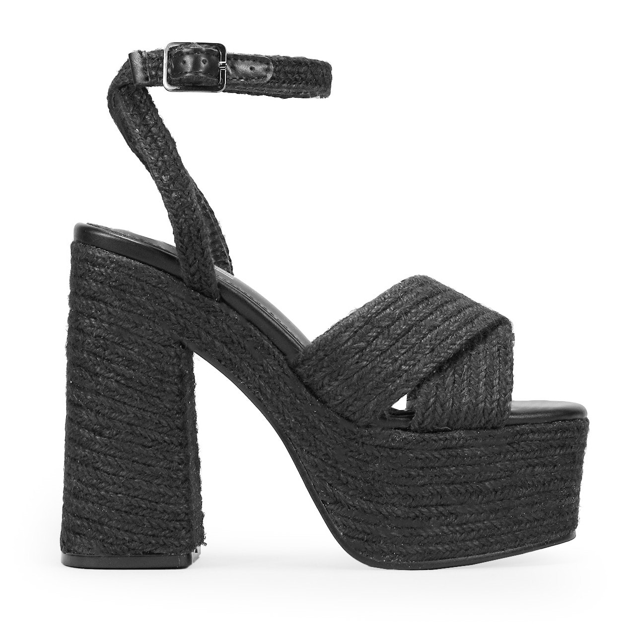 Sandalias de esparto negras con tacón XXL