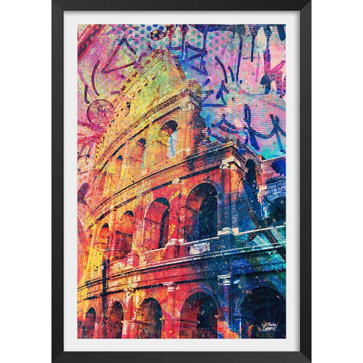 Tableau colisée popart et graffiti Affiche sous cadre noir