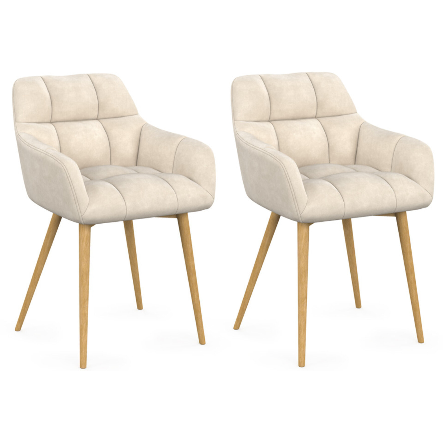 Chaises Bubble bouclette crème pieds effet bois - lot de 2