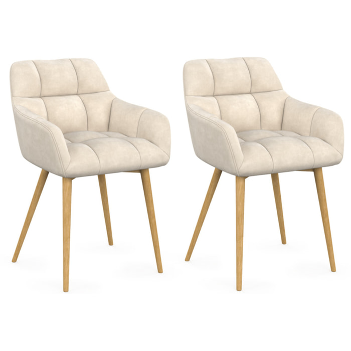Chaises Bubble bouclette crème pieds effet bois - lot de 2