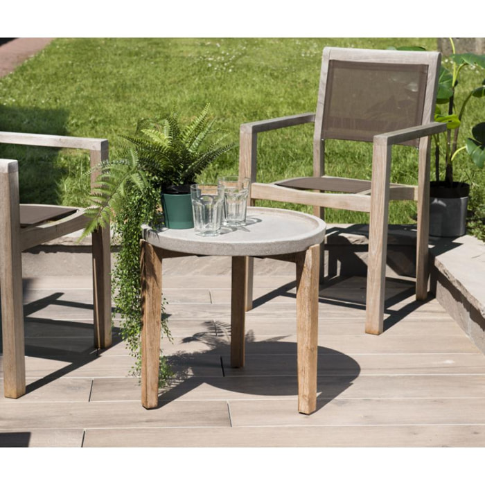 HANS - Table d'appoint de jardin ronde béton 50x50 cm pieds en bois acacia