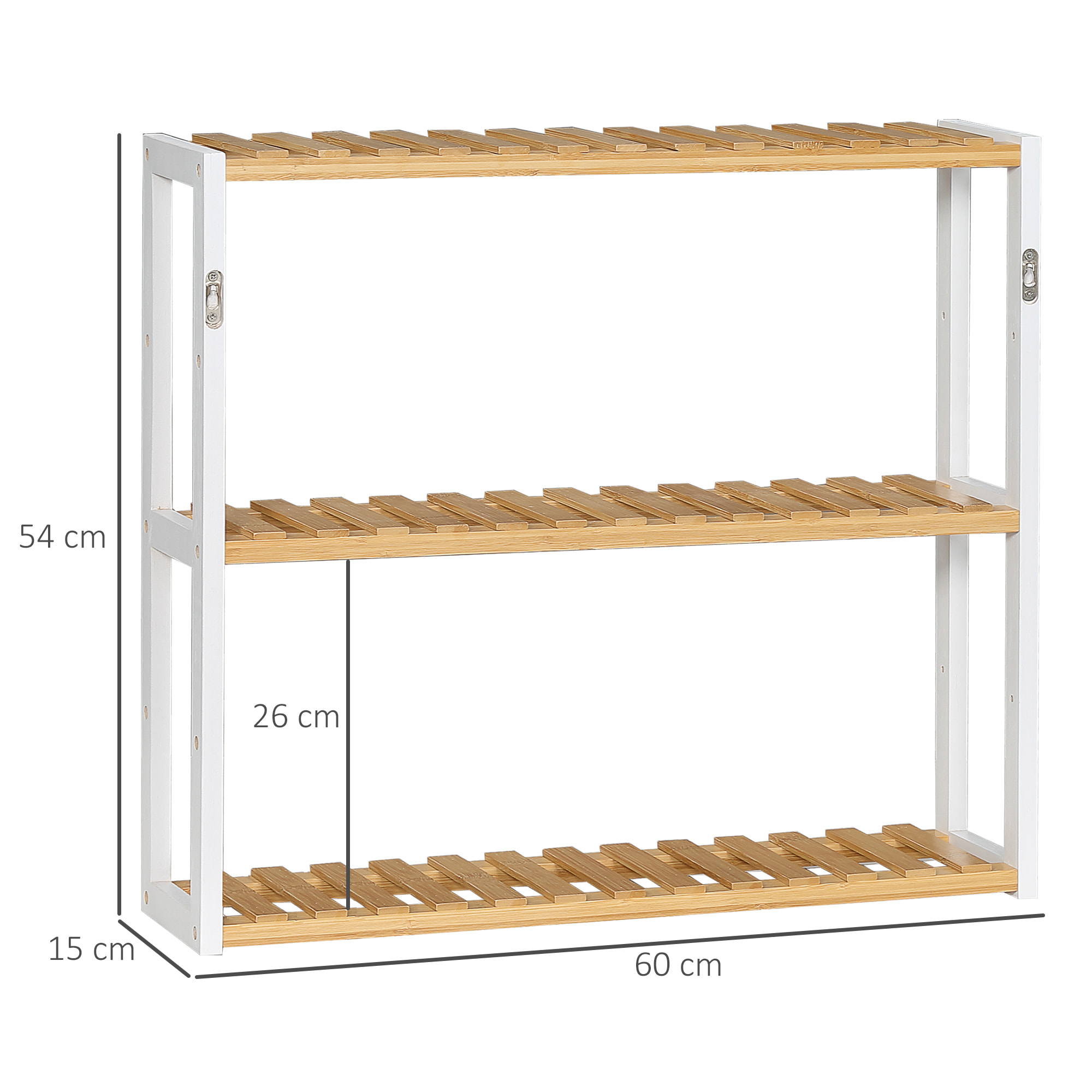 Estantería de Pared de Bambú Balda de Pared de 3 Niveles Estante Flotante para Salón Dormitorio Cocina Baño 60x15x54 cm Natural y Blanco