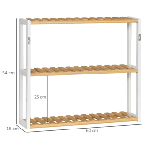 Estantería de Pared de Bambú Balda de Pared de 3 Niveles Estante Flotante para Salón Dormitorio Cocina Baño 60x15x54 cm Natural y Blanco