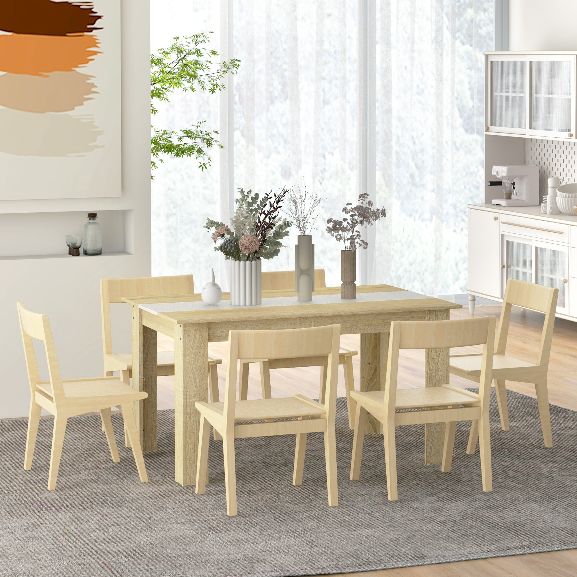 Table à manger rectangulaire 6 personnes - dim. 140L x 90l x 75H cm - aspect chêne clair blanc