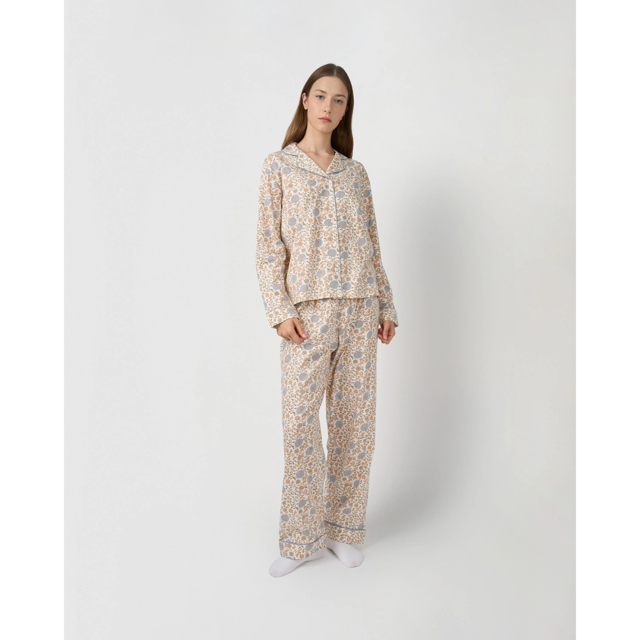 Pijama largo camisero algodón gaia azul
