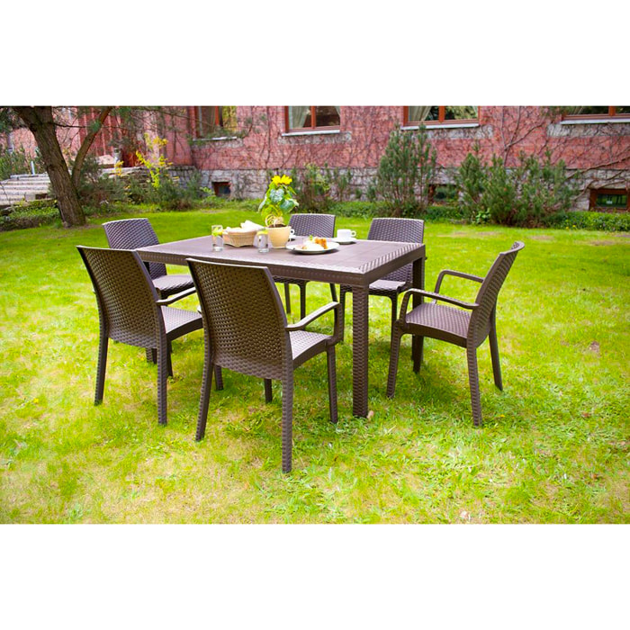 Tavolo da esterno Adila, Base per picnic, Piano da pranzo da giardino, Banco outdoor multiuso, Made in Italy, 150x90 h74 cm, Marrone