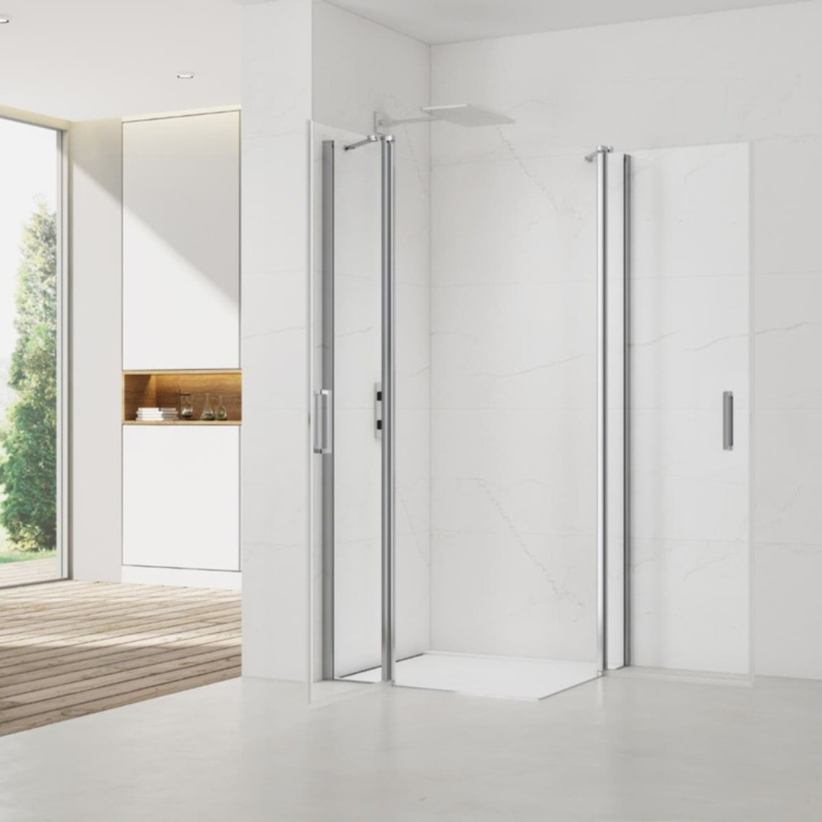 Fusion Portes de douche acces en angle pivotantes 100x100cm anticalcaire avec profilés chrome brillant (SATFUDP100100-SET)