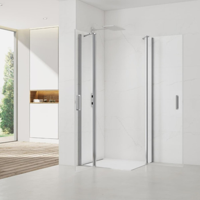 Fusion Portes de douche acces en angle pivotantes 100x100cm anticalcaire avec profilés chrome brillant (SATFUDP100100-SET)