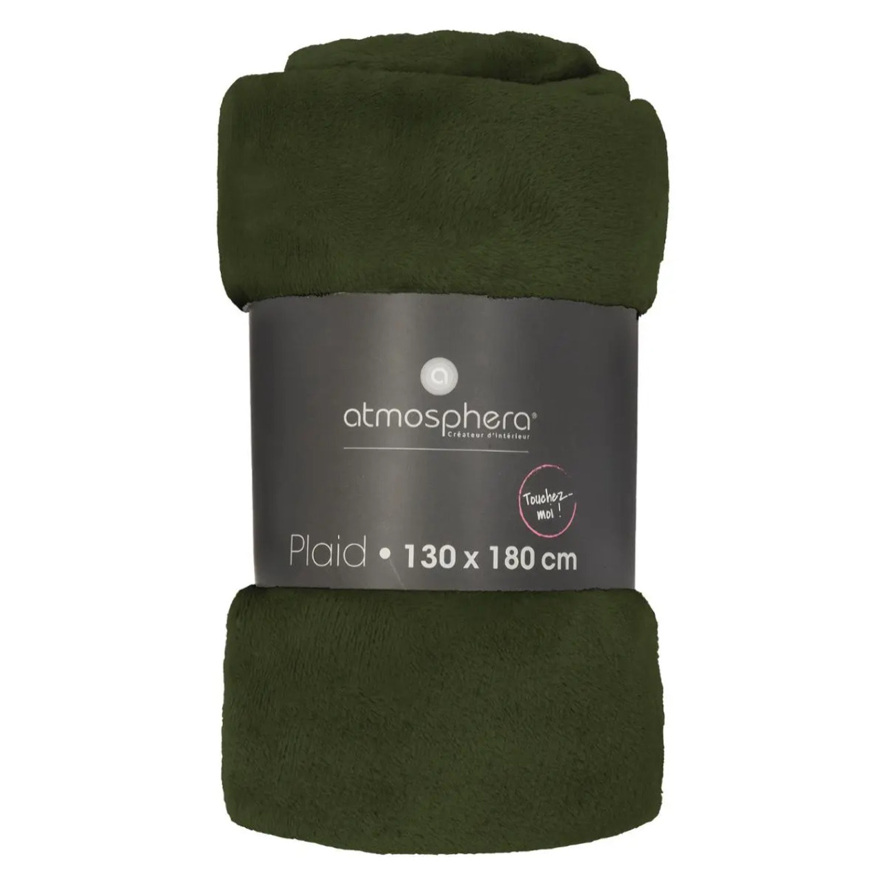 Plaid flanelle vert kaki 130x180cm