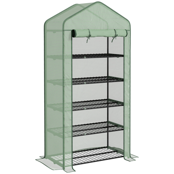 Invernadero de Jardín de 5 Niveles Invernadero Resistente con 1 Puerta con Cremallera Anti-UV Diseño Ensanchado y Estantes para Cultivo de Plantas en Terraza Patio 90x49x193 cm Verde