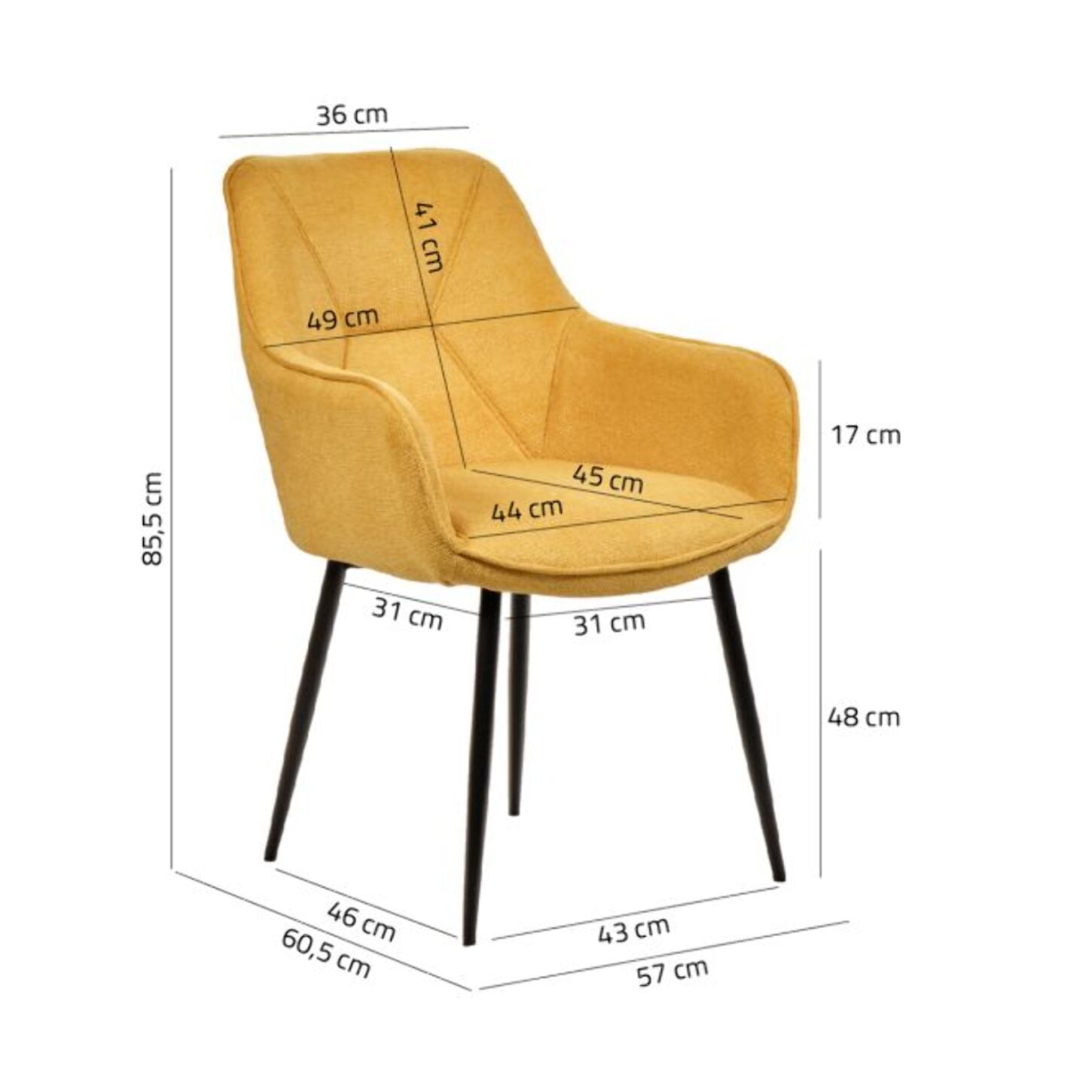 Chaise en tissu avec accoudoirs et pieds métal noir - MIKI
