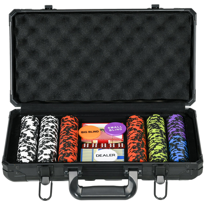 Mallette pro de poker coffret pro poker 300 jetons 2 jeux cartes 5 dés 3 boutons aluminium noir