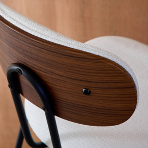 2 tabourets de bar décor bois courbé teinté noyer et tissu déperlant blanc. pieds métal noir mat (lot de 2) - L 44 x P 51 x H 103cm - Erin