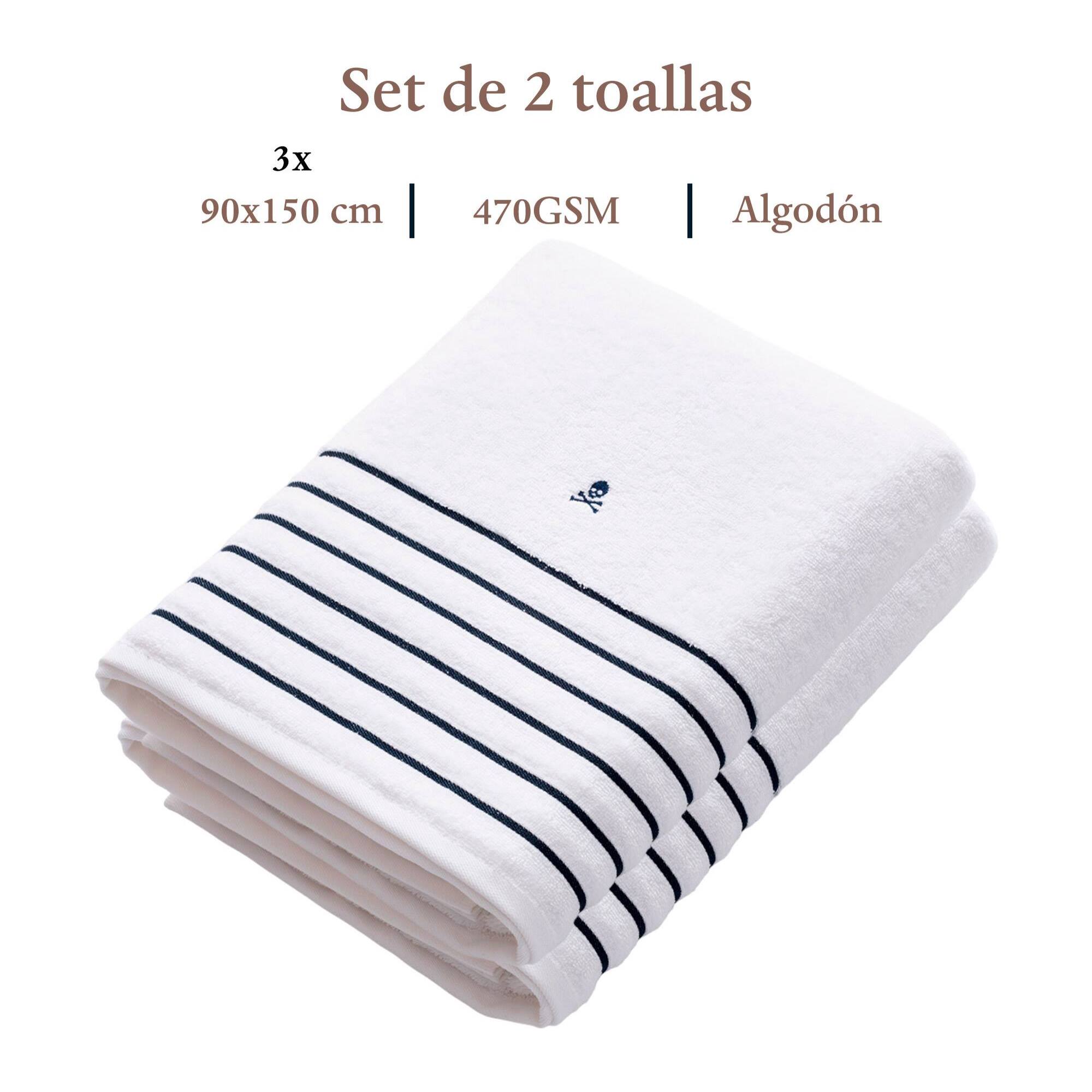 Set de 2 toallas de ducha (150x90), 100% algodón, 470gsm en blanco, scalpers home