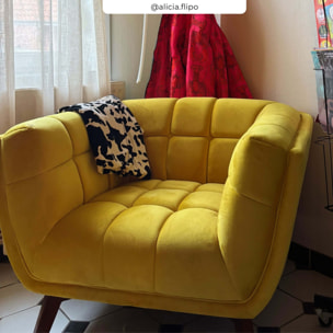 Fauteuil en velours jaune pieds - Mona